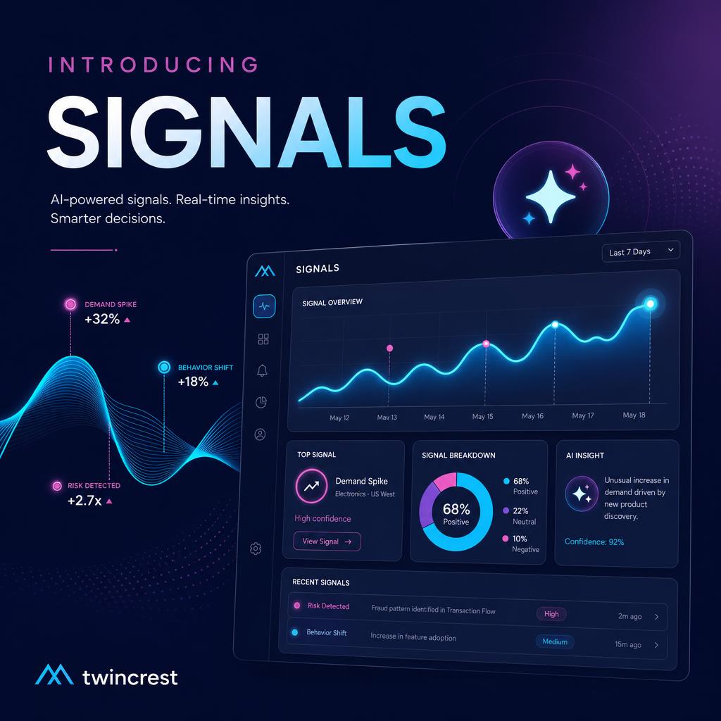 Introducing Twincrest Signals product launch graphic